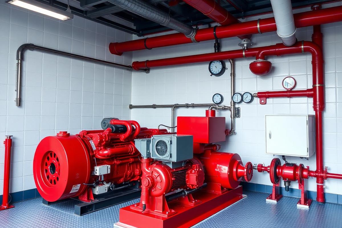 Ruang pompa fire hydrant dengan diesel pump dan electric pump